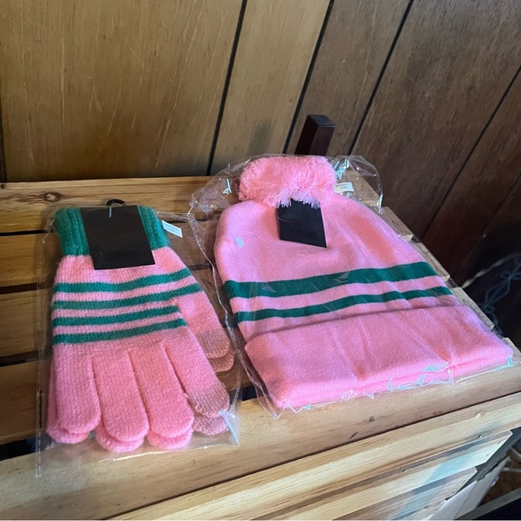 AKA Knit Cap w/ Pink Pom Pom & Matching Gloves - Picture 8 of 12